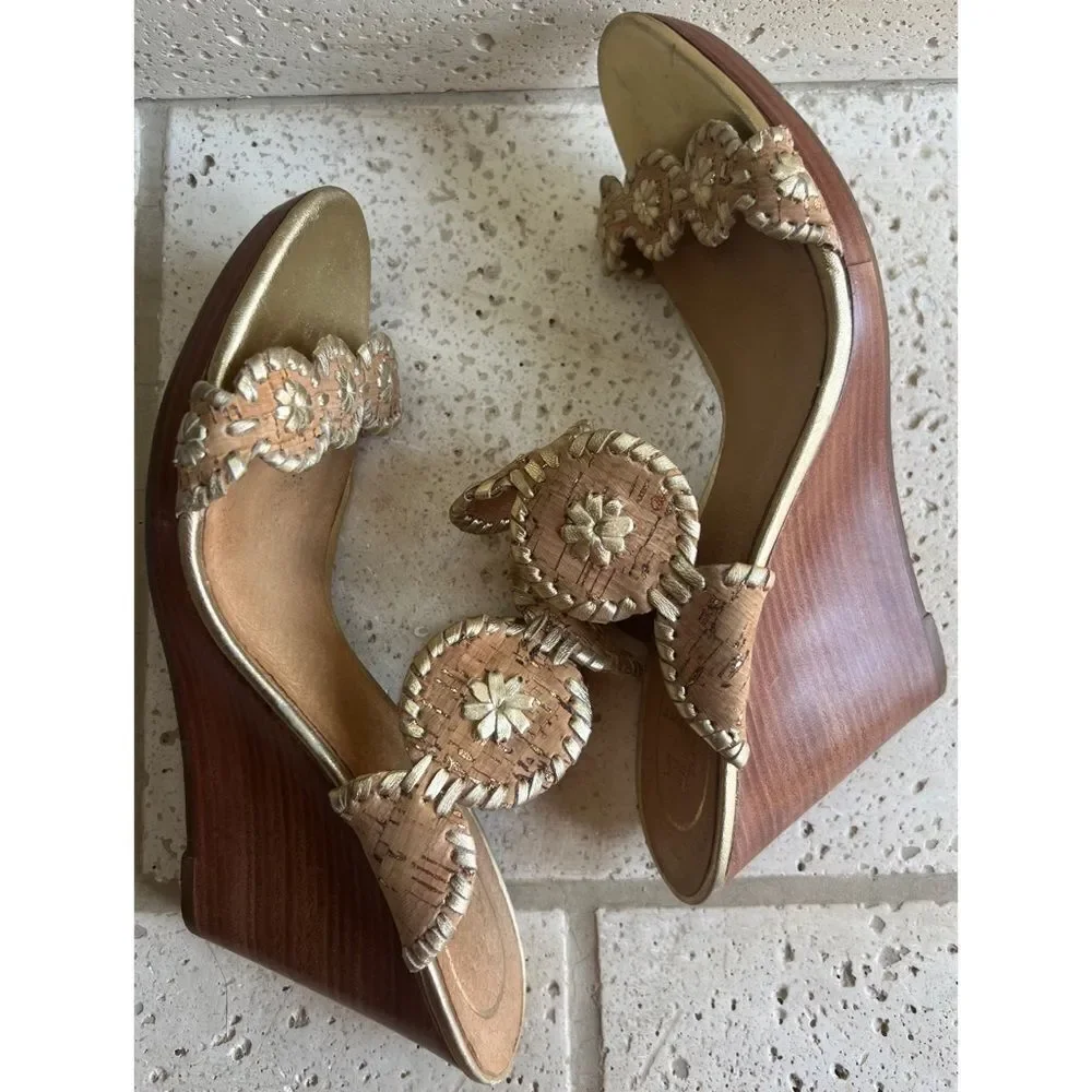 Jack Rogers Women’s Jacks Cork Gold Fleck Lucia Wedge Sandals Size 11
